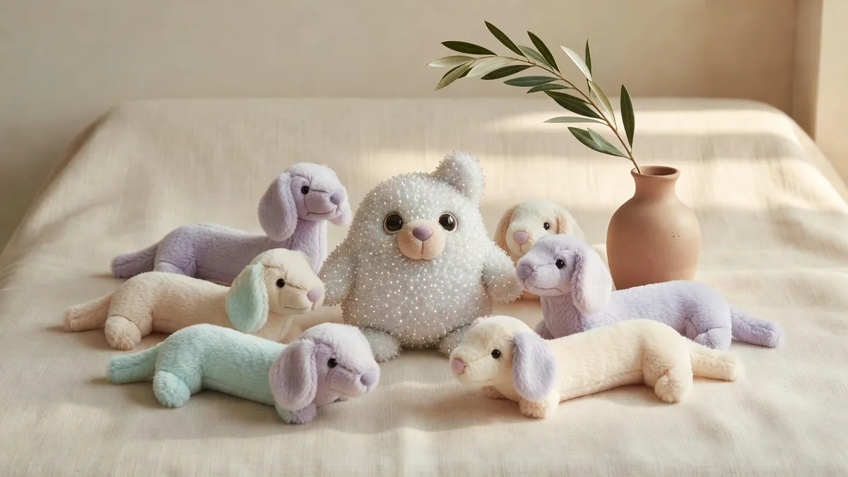 Zabawki dla psów Crystal Plush z Studio Warmth ułożone jako hurtowy zestaw prezentowy